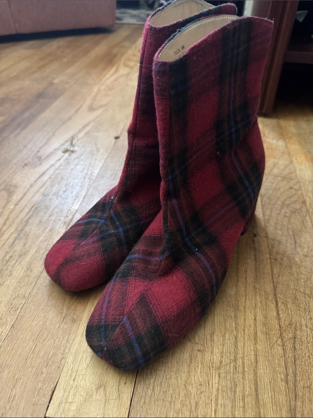 Penny Loves Kenny Red Plaid Ankle Booties